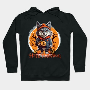 Cute Wolfie with Pumpkins Happy Halloween Vibes Hoodie